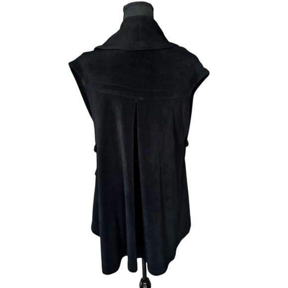 Soft Surroundings Black Draped Sleeveless Vest | Open Front Button Sides | PL - Picture 5 of 8